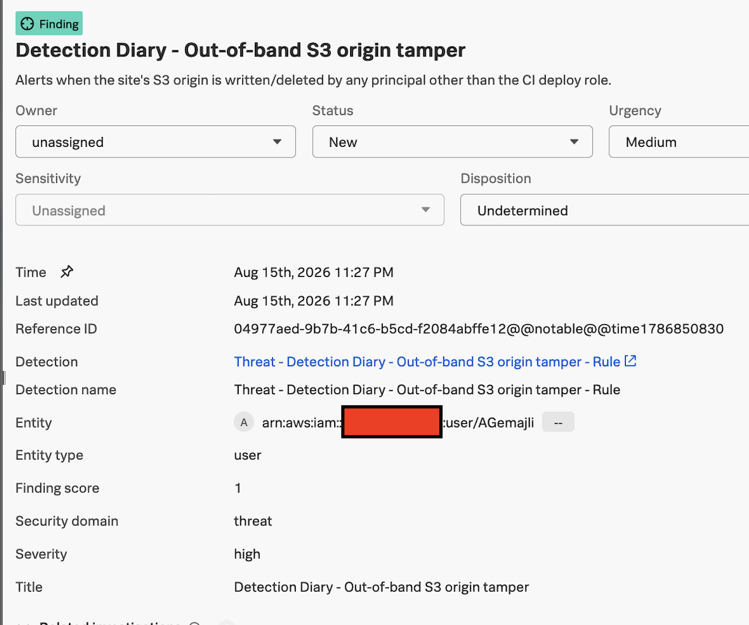 Splunk ES Finding for our Tamper Detection
